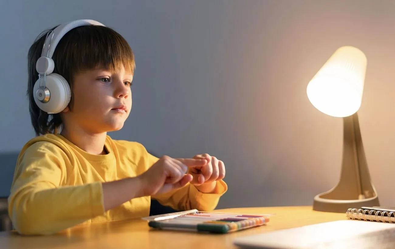 Дитина за столом при м’якому освітленні