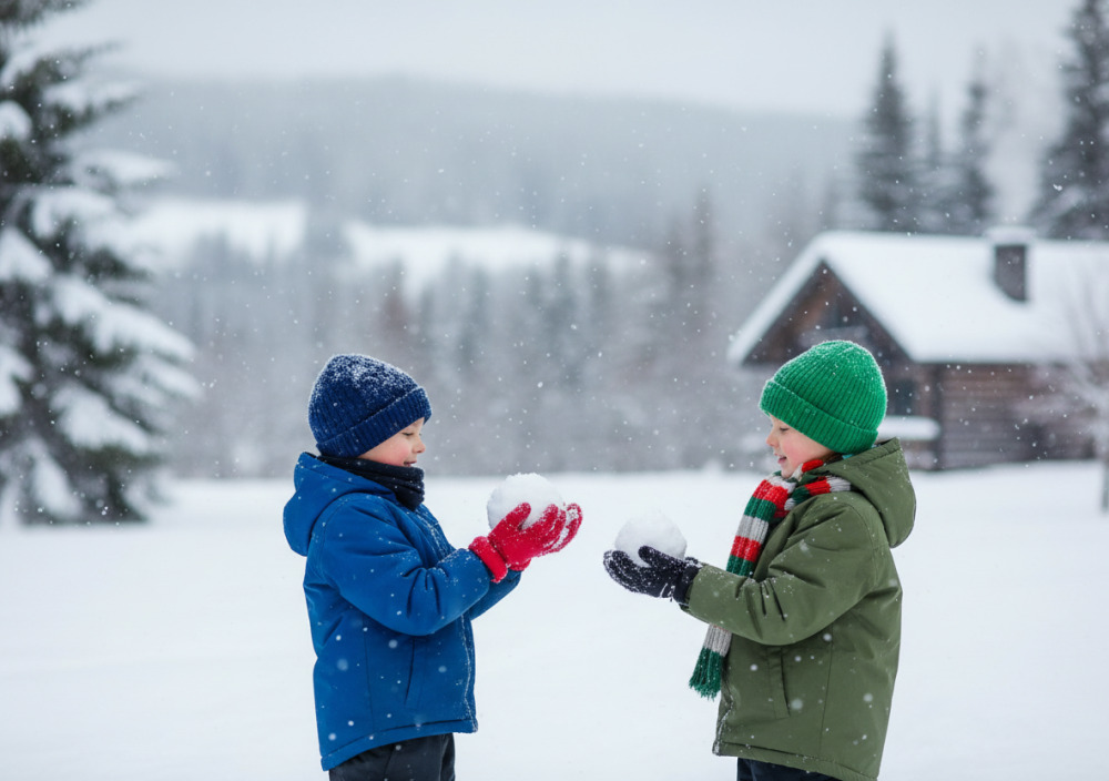 Двоє дітей порівнюють вагу сніжок у руках