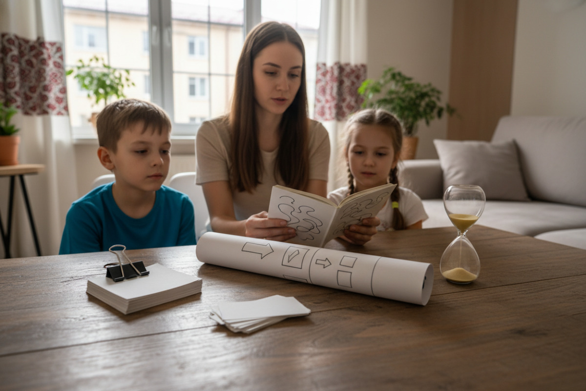 Приклади простих інструментів, які допомагають закріплювати правила: підкреслення, картки, план, читання вголос і таймер