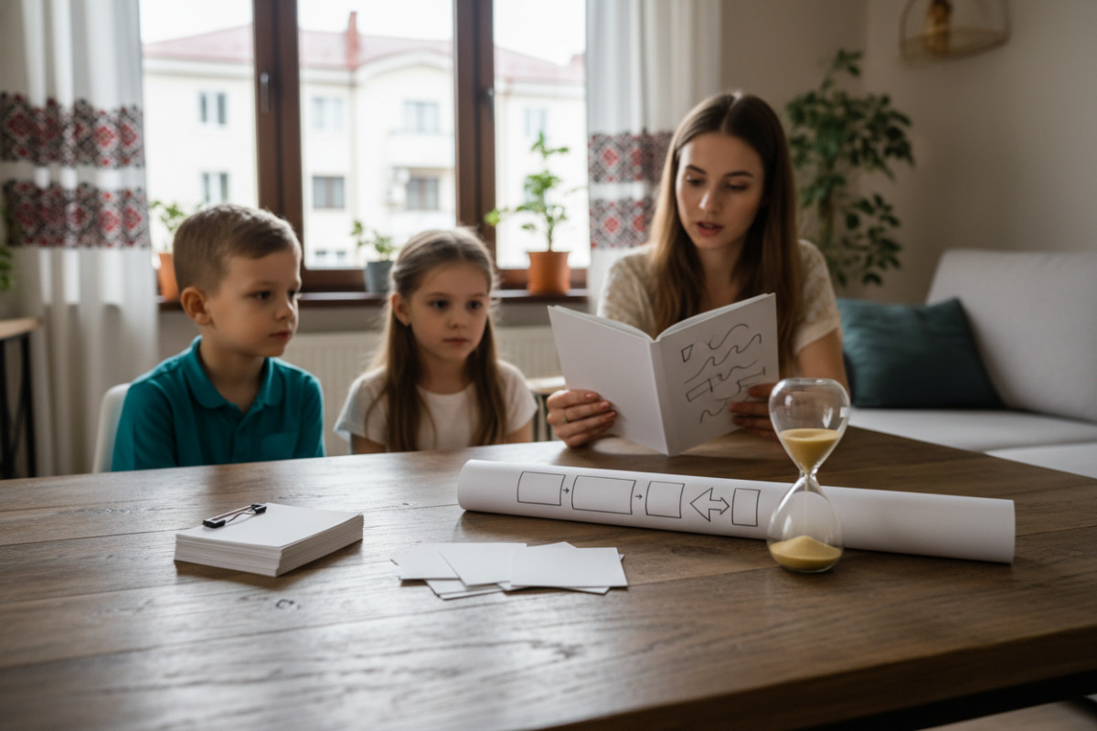 Приклади простих інструментів, які допомагають закріплювати правила: підкреслення, картки, план, читання вголос і таймер