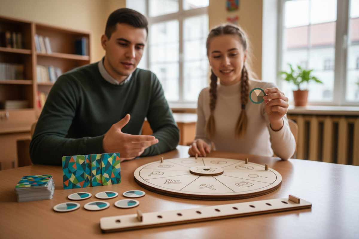 Приклади наочних інструментів для коротких щоденних тренувань: числова пряма, картки, відсотки, порядок дій та колесо