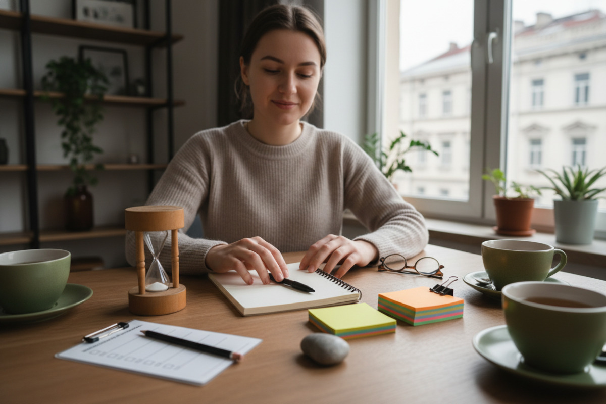 Приклади простих інструментів, які підтримують навчання: фокус-сесії, короткі нотатки, перерви та чеклисти