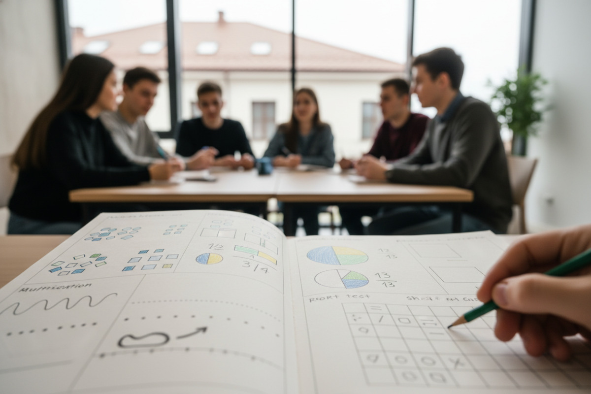 Візуальні підказки для тренування множення: таблиця, зошитні приклади, дроби, округлення та короткі тести