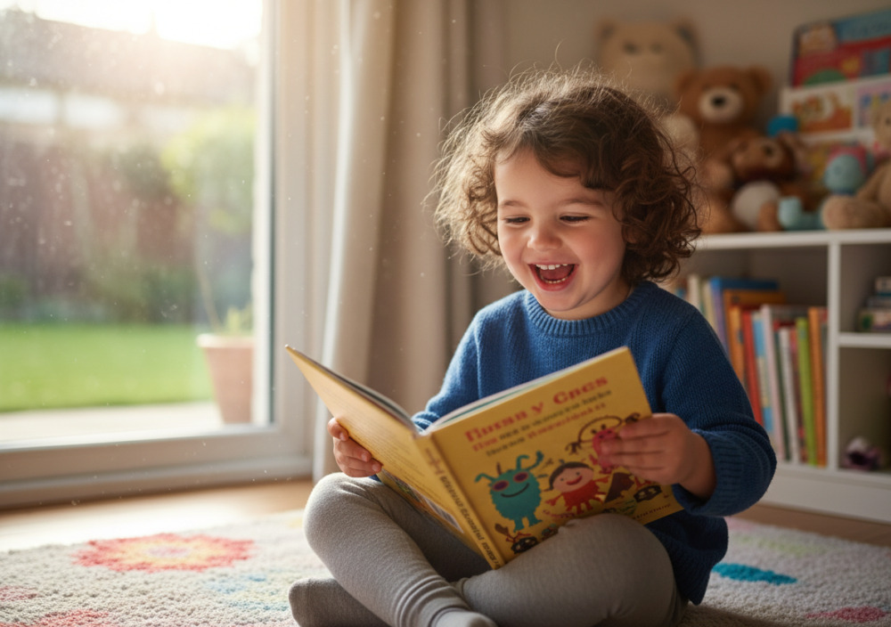 Щаслива дитина з книжкою в руках
