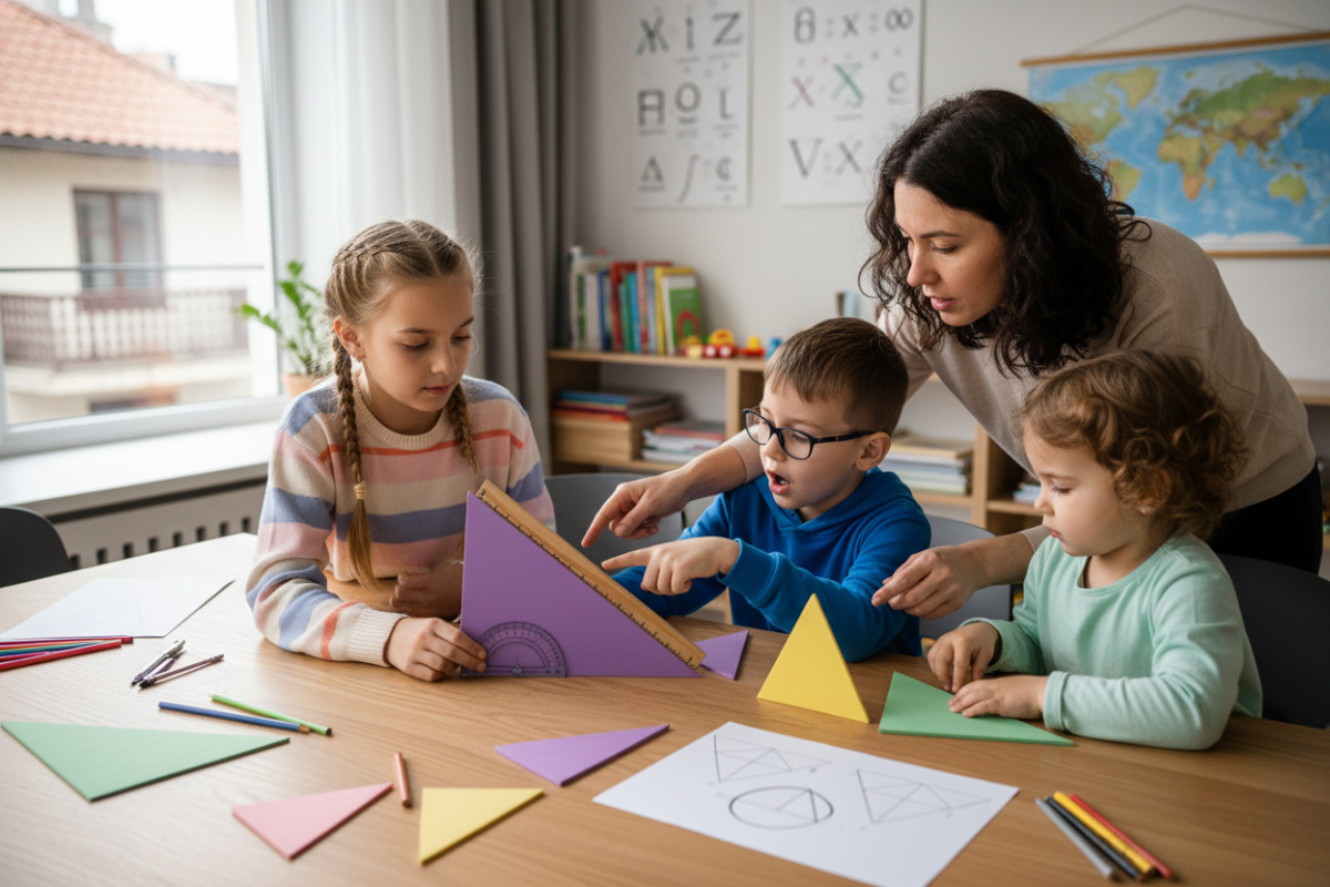 Приклади навчальних ситуацій, у яких діти вчаться розпізнавати тупокутний трикутник і порівнювати кути