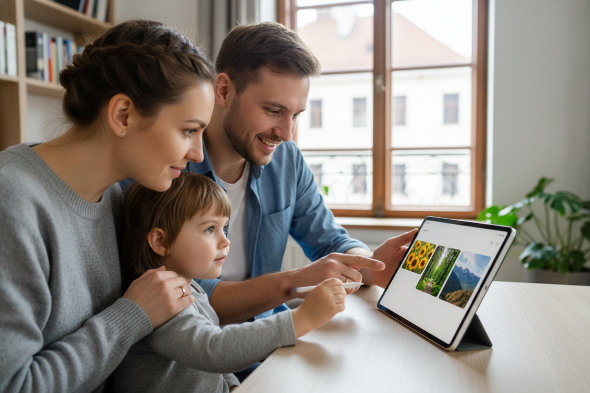 Дитина разом із батьками обирає зображення для профілю