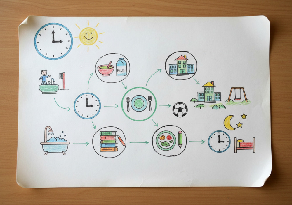 Схематичний розпорядок дня дитини на аркуші