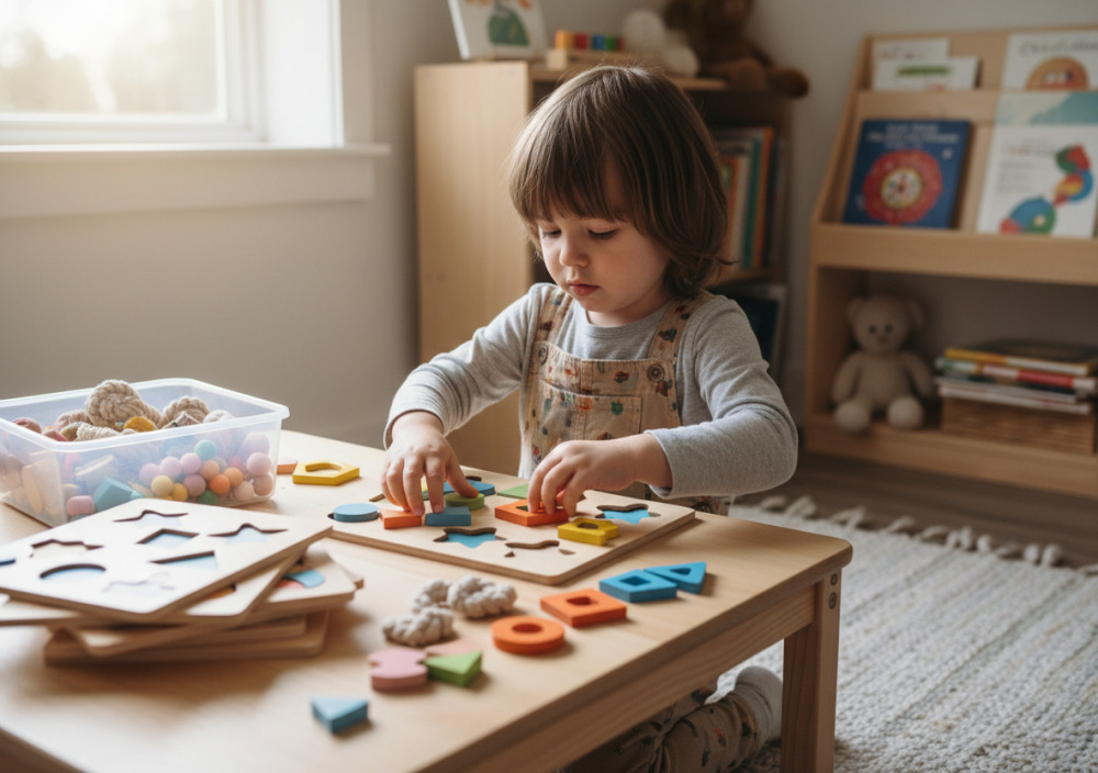 Дитина виконує розвивальне завдання за столом