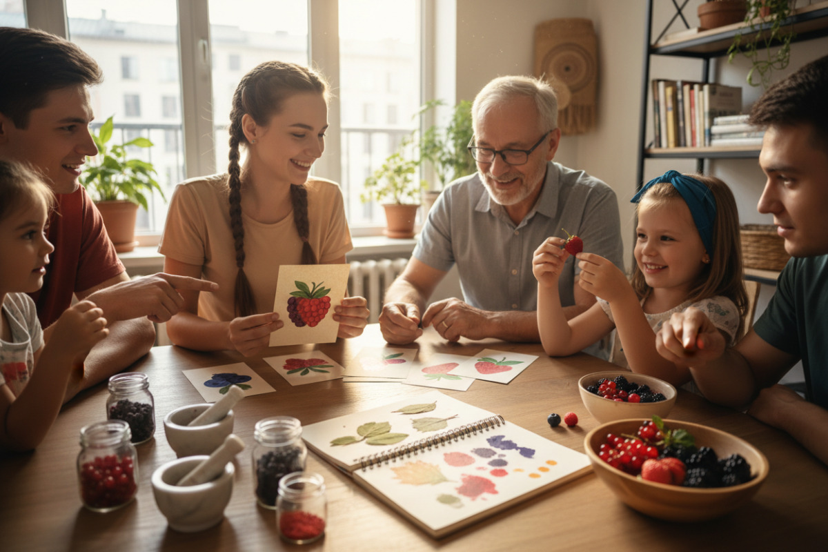 Приклади того, як тему ягід можна подати через картки, описи, записи в зошиті та спільну роботу з дорослими