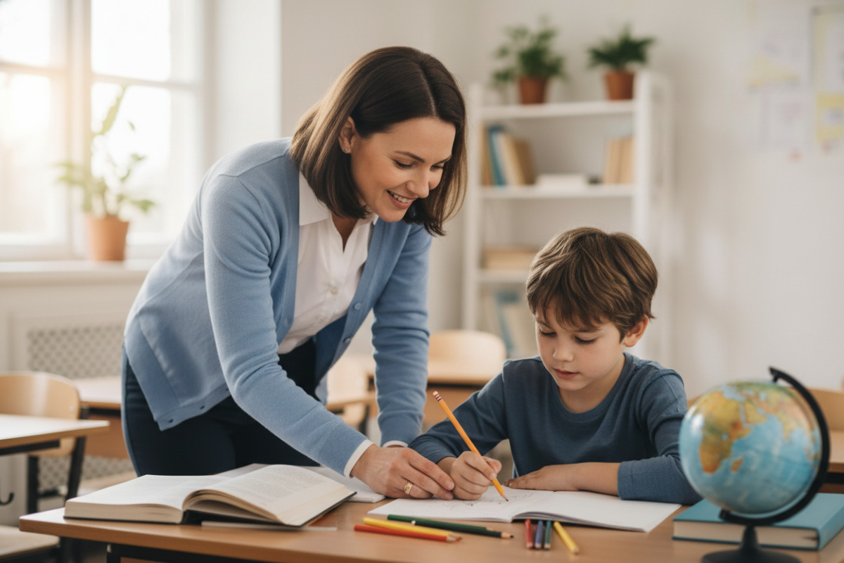 Учитель працює з учнем індивідуально за партою