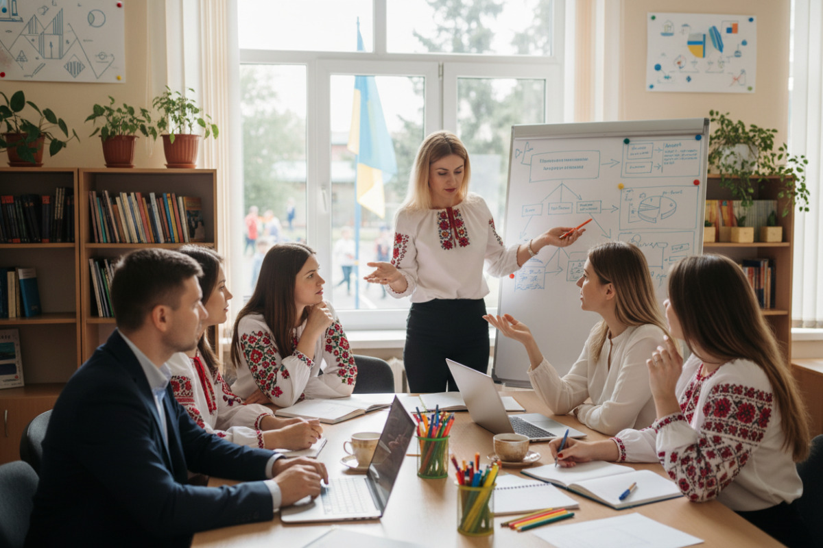 Група українських учителів обговорює плани на новий навчальний рік
