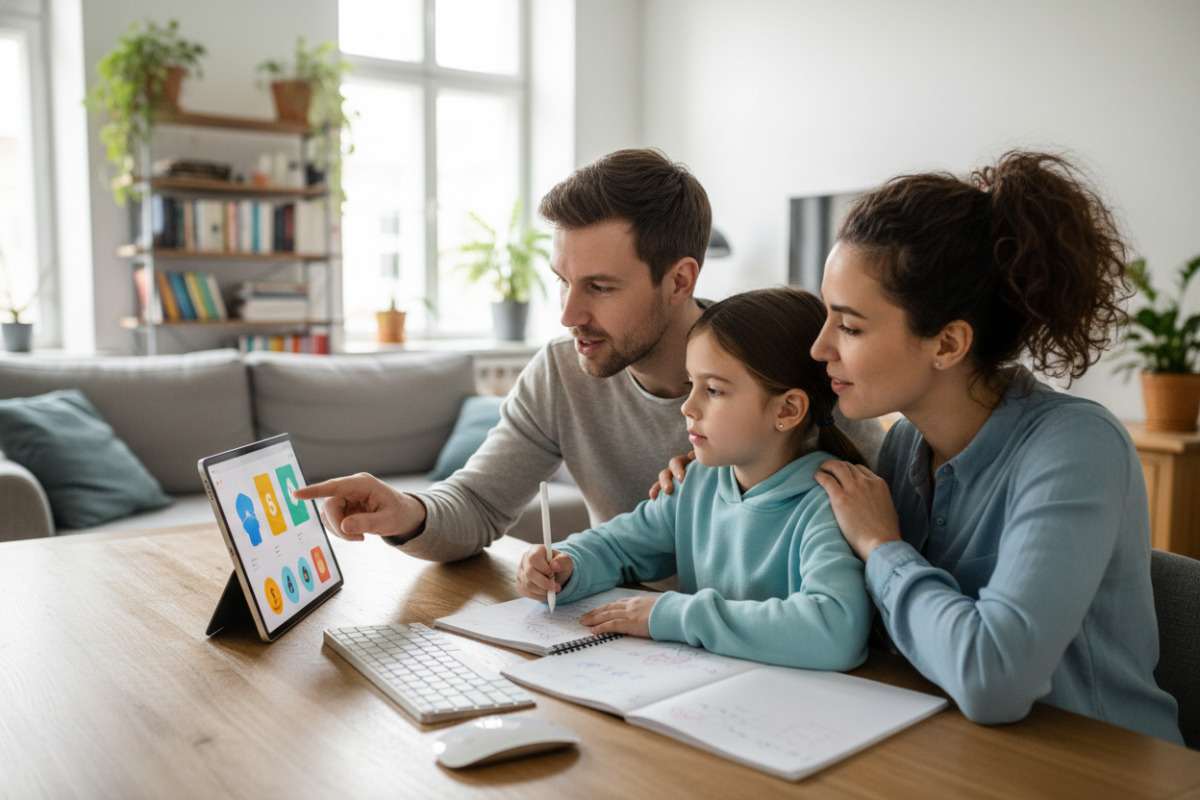 Батьки допомагають дитині виконувати домашнє завдання онлайн