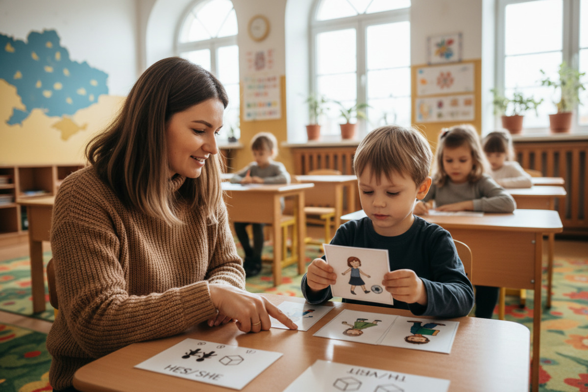 П’ять навчальних ситуацій, у яких дитина вчиться розпізнавати, добирати й правильно вживати займенники.