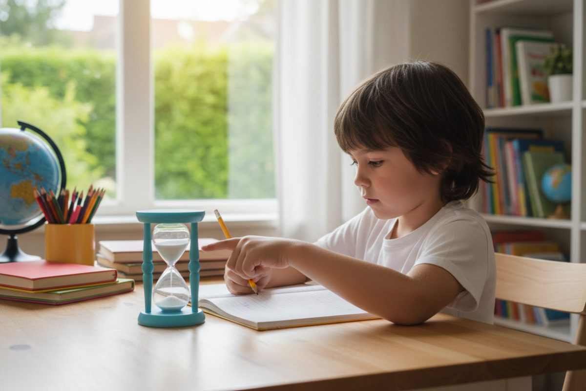 Дитина використовує таймер під час навчання вдома
