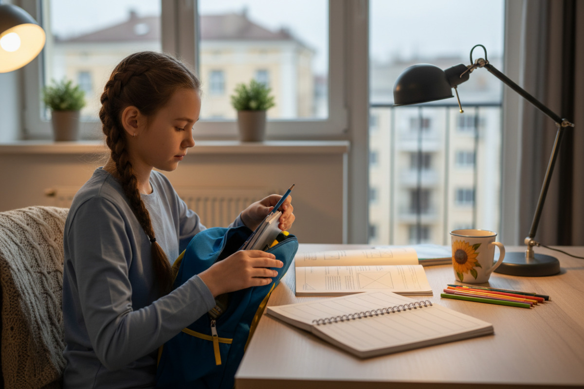П’ять простих елементів спокійного тижня: план, повторення, читання, підготовка речей і відпочинок.
