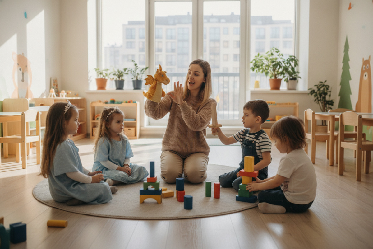 Ідеї для коротких щоденних занять, що поєднують казки, мовлення, рух і перші математичні спостереження