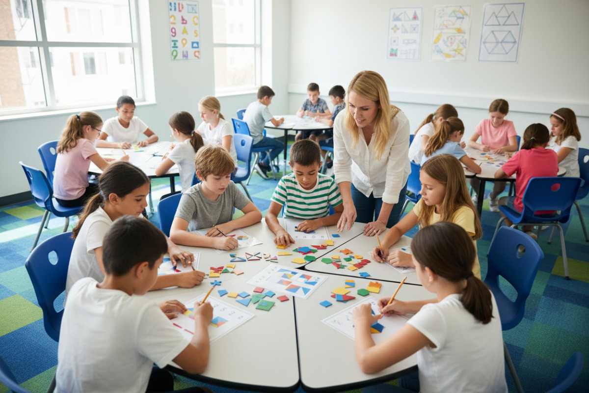 Діти розв’язують логічні задачі на уроці математики в групах