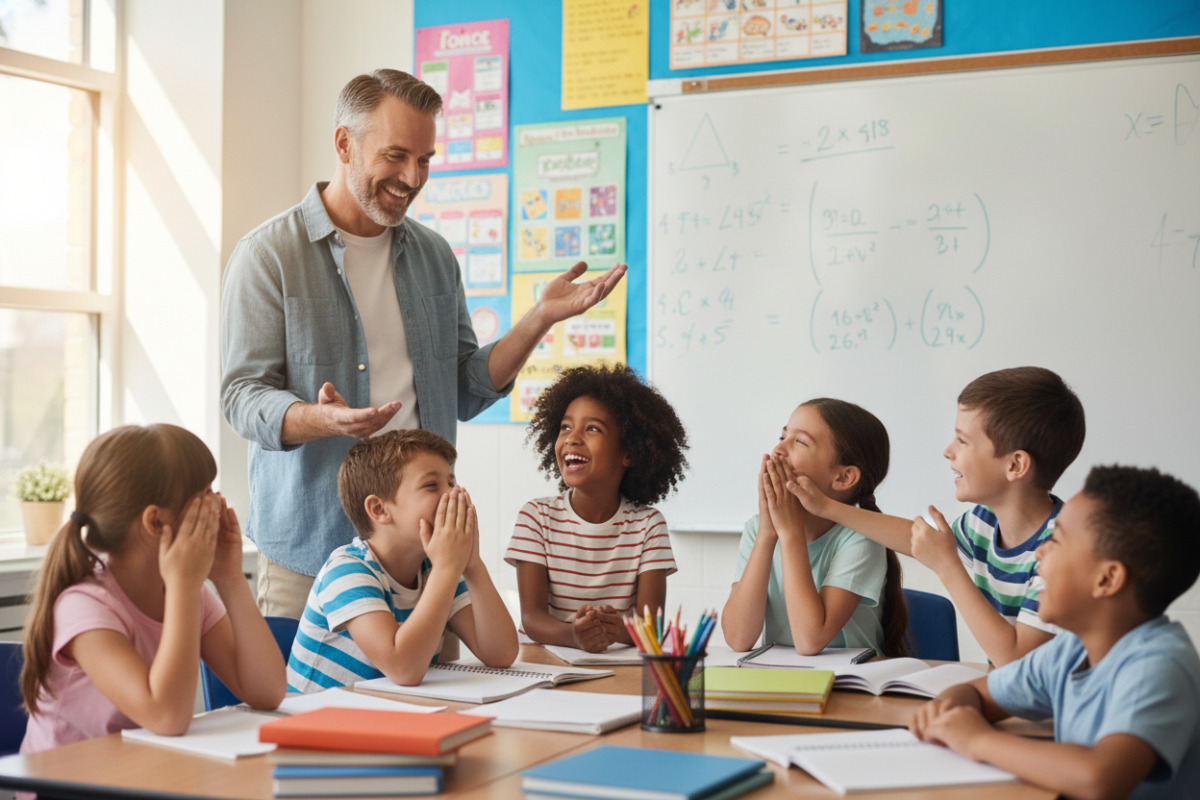 Учитель жартує з учнями під час уроку математики