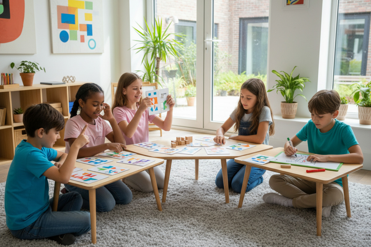 Діти в парах розв’язують логічні задачі з картками