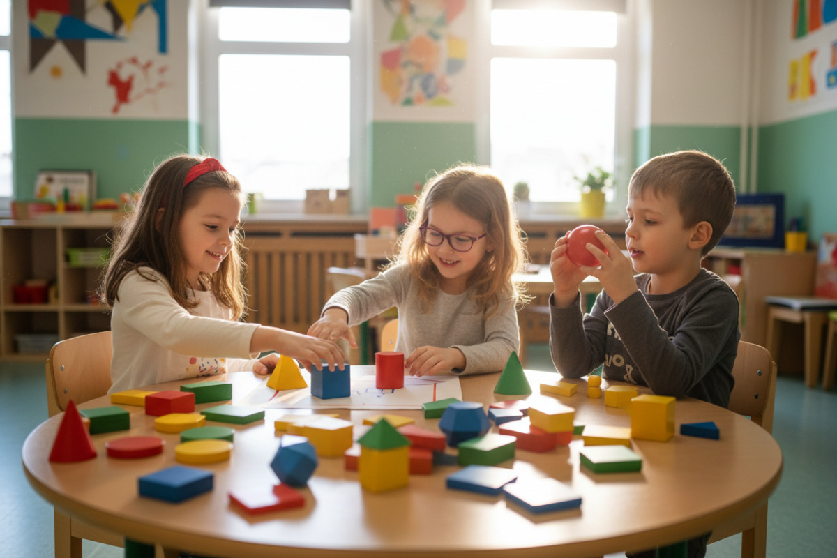 Учні працюють з геометричними фігурами в малій групі