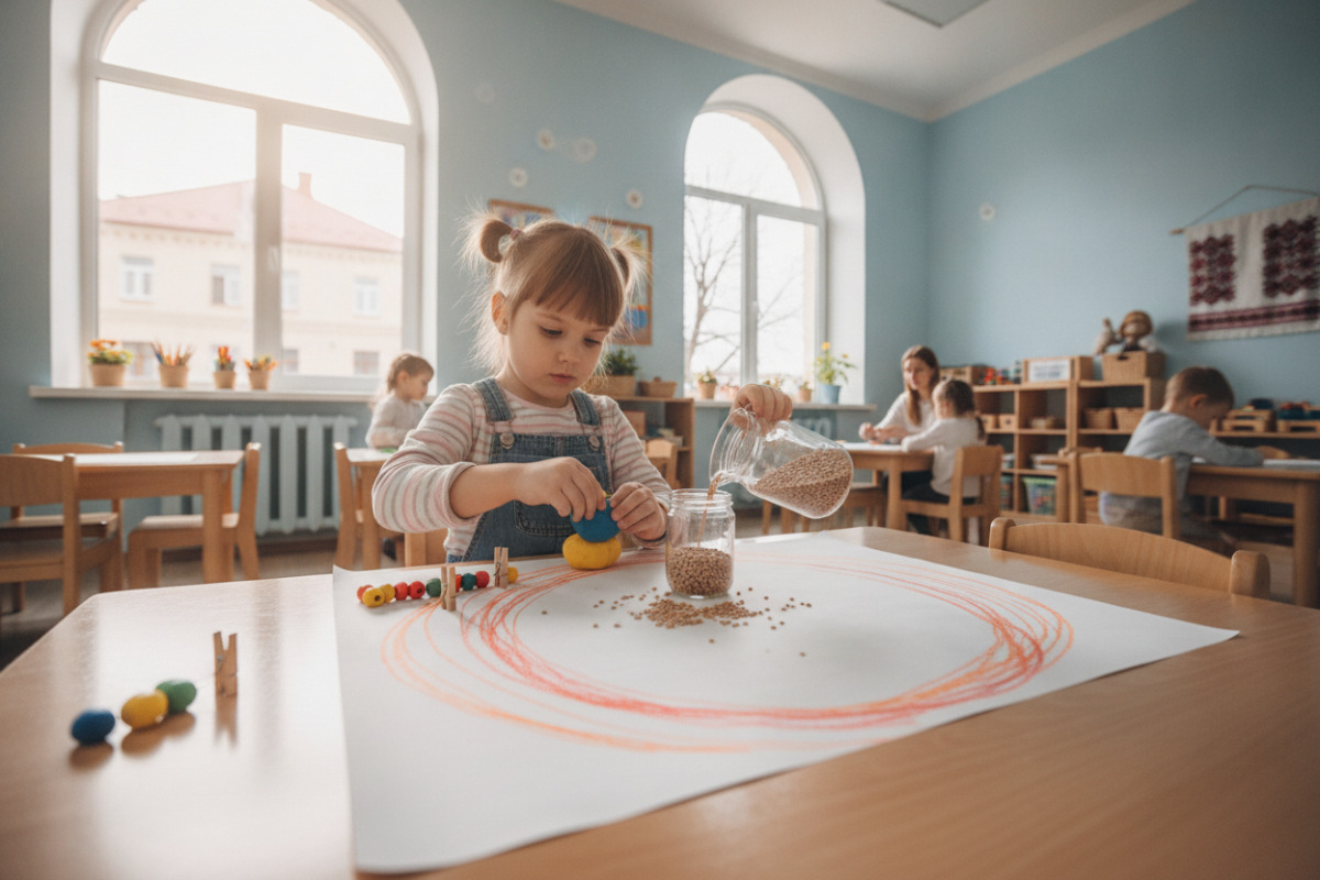 Ідеї для м’якої підготовки руки: ліплення, прищіпки, намистини, пересипання і великі графічні рухи.