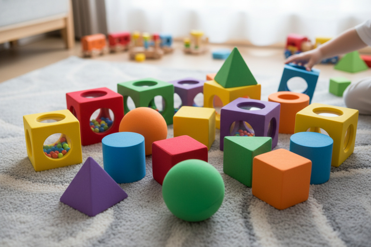 Набір різнокольорових геометричних фігур для дитячих ігор