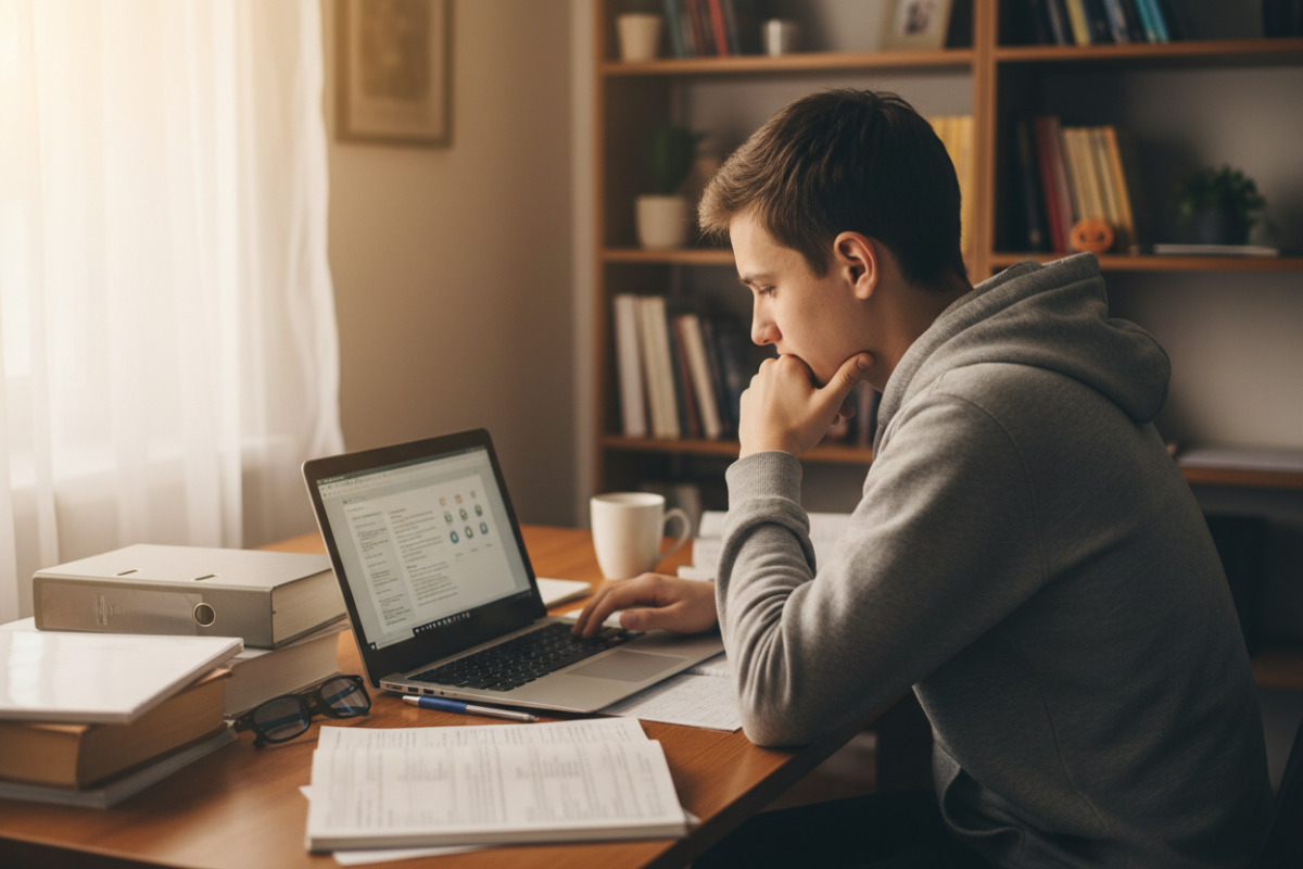 Одинадцятикласник готується до НМТ за ноутбуком