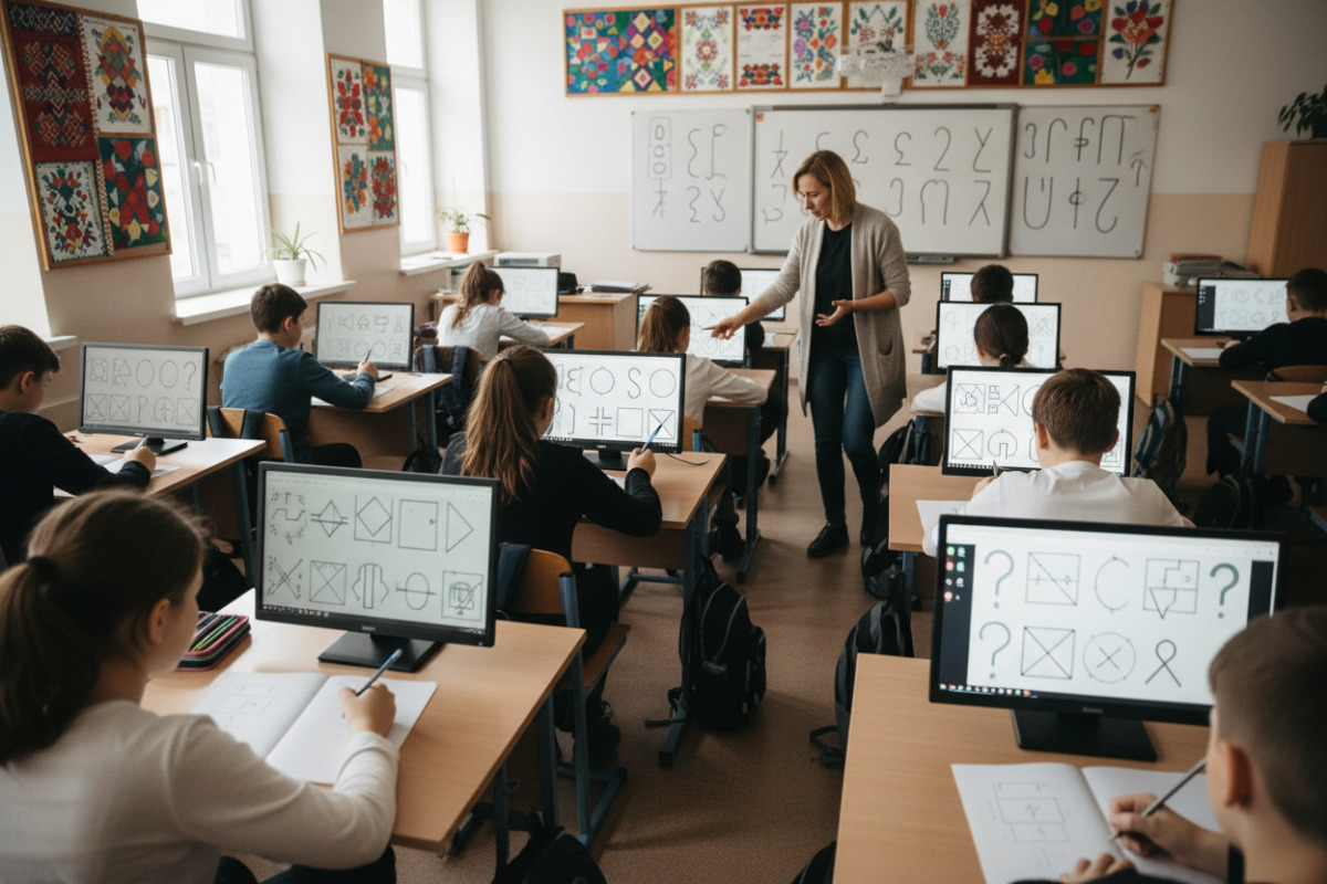 Клас працює з пробними завданнями з української мови