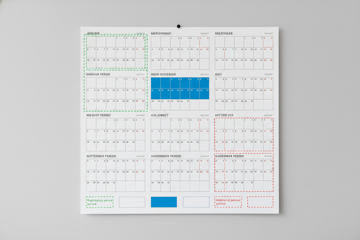 Календар з позначками періодів реєстрації та сесій НМТ