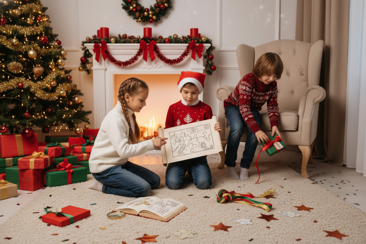 Діти розв’язують новорічний квест у кімнаті