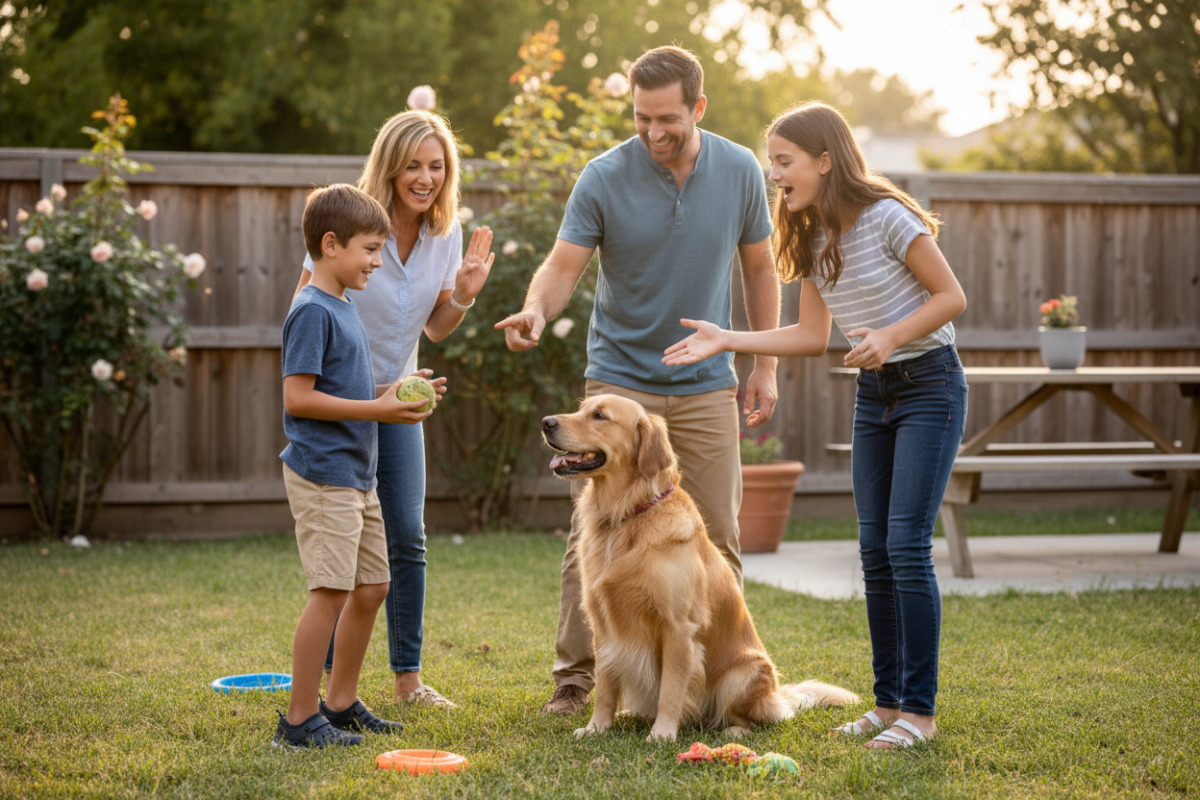 Сімʼя грається з собакою і домовляється про чергу