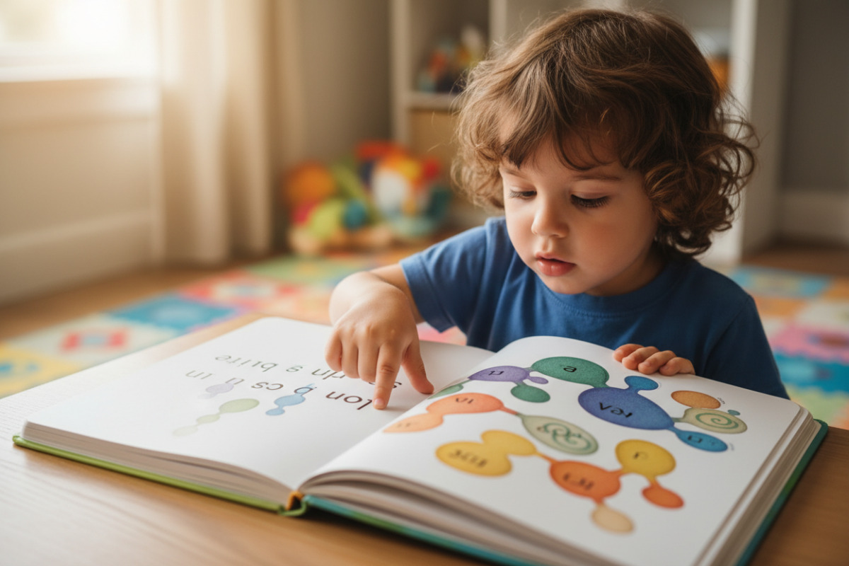 дитина читає склади, ведучи пальцем під рядком