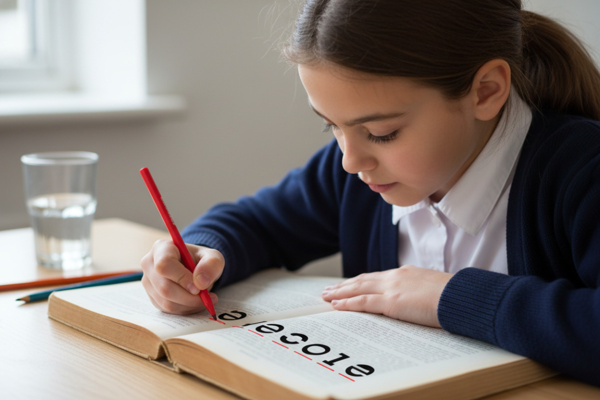 Учениця підкреслює в слові голосні для перевірки