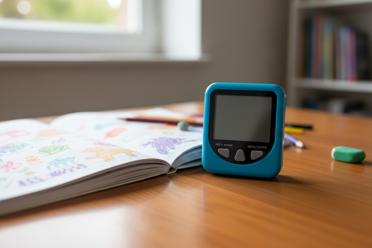 таймер на столі поруч із зошитом дитини