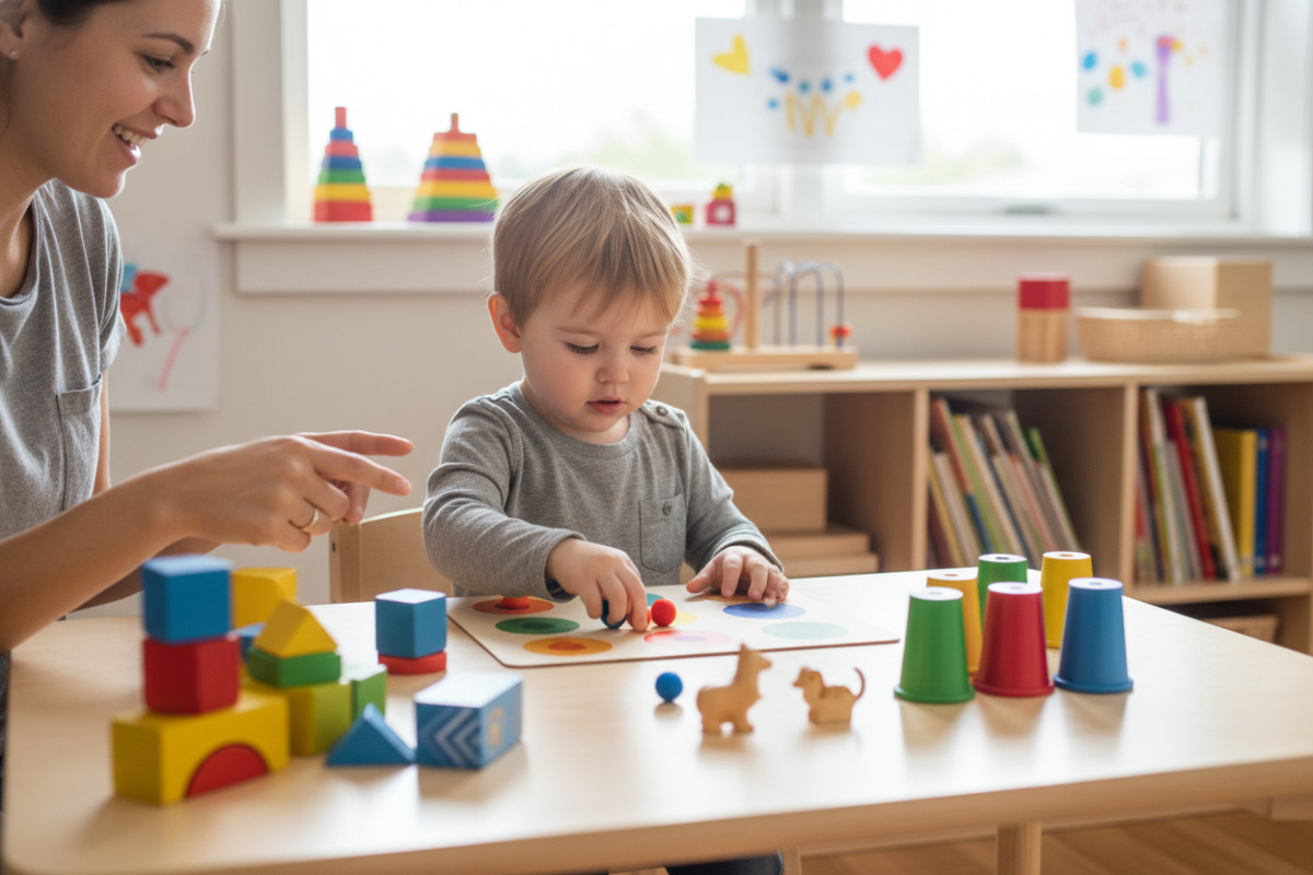 дитина виконує короткі ігрові вправи для уваги за столом