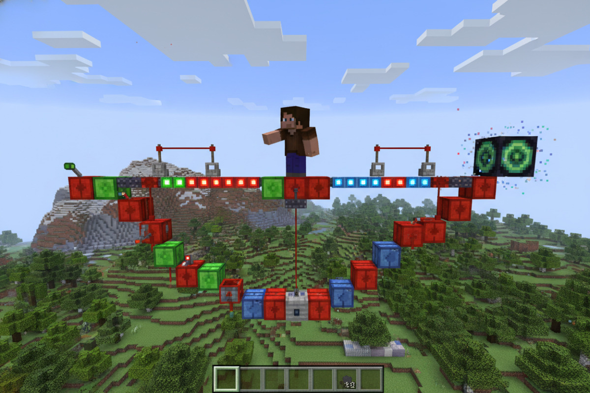 учень демонструє механізм із двома умовами у Minecraft