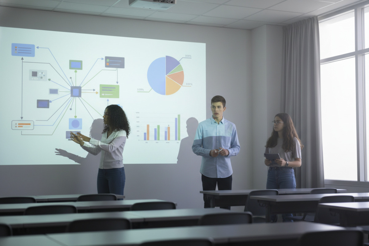 скріншот презентації проєкту: учні пояснюють розрахунки й рішення