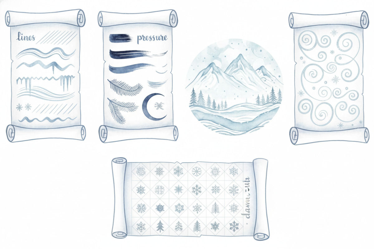 Приклади зимових міні-завдань для каліграфії: лінії, натиск, клітинка, розминка та короткі змістовні тексти