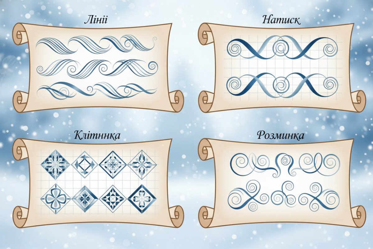 Приклади зимових міні-завдань для каліграфії: лінії, натиск, клітинка, розминка та короткі змістовні тексти