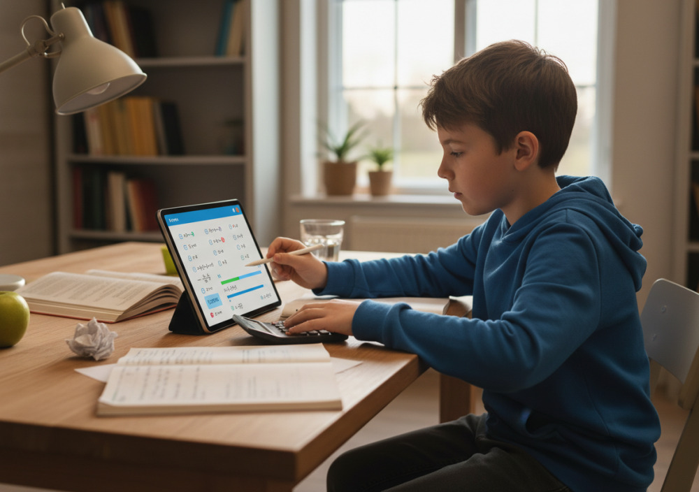 Школяр виконує онлайн-завдання з математики вдома