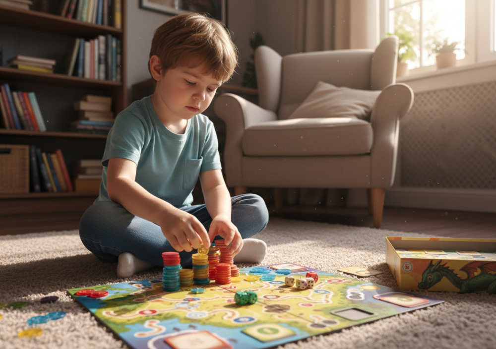 Дитина рахує фішки в настільній грі