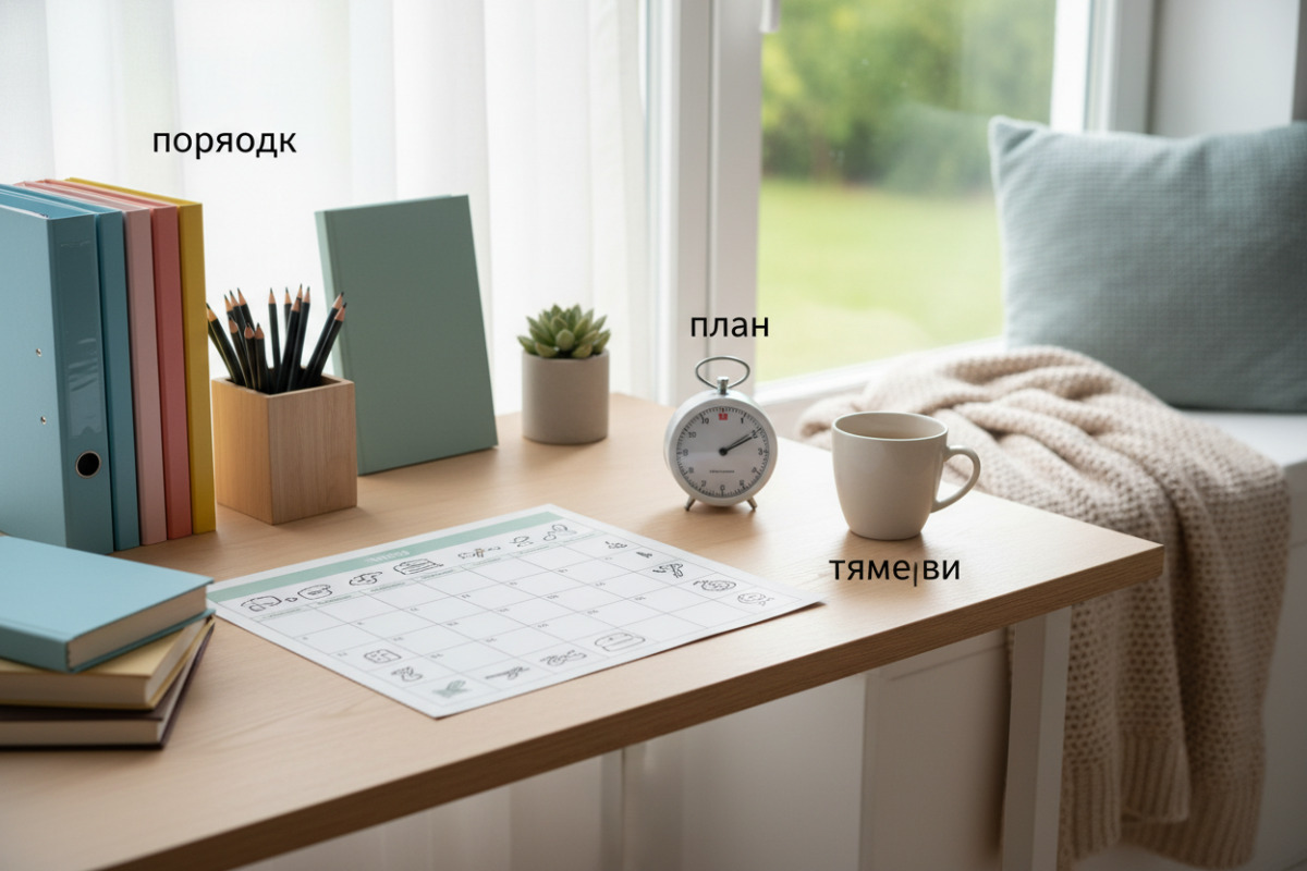Приклади простих рішень, які допомагають робити домашнє у 8 класі спокійніше: порядок, план, таймер, перерви та