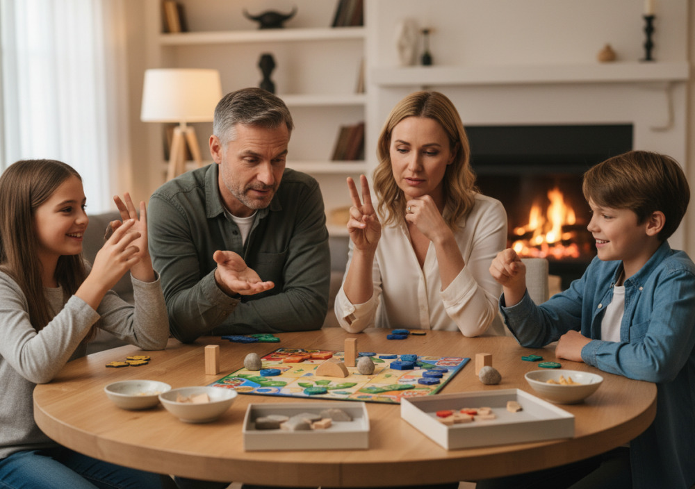 Сім'я спілкується під час настільної гри
