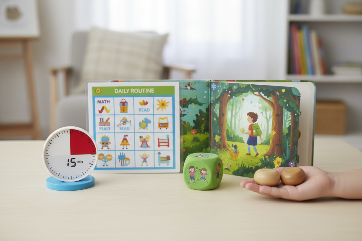 Приклади простих сімейних інструментів, які підтримують фокус у 2 класі: таймер, план, читання, руханка та маленькі