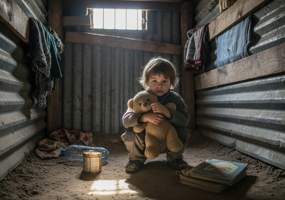 Дитина тримає м’яку іграшку в руках у сховищі