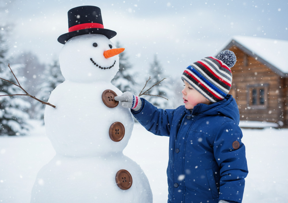 Дитина рахує ґудзики на сніговику